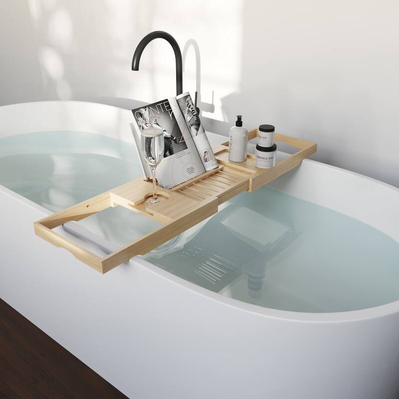Bamboo Bathtub Tray - Wood Bath Caddy with Extended Sides for Bath Accessories by Home-Complete (Natural)