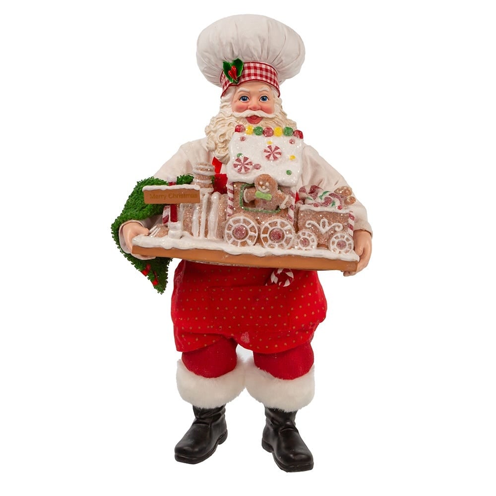 Kurt Adler 11-Inch Fabriché Santa with Gingerbread Train - Multicolored