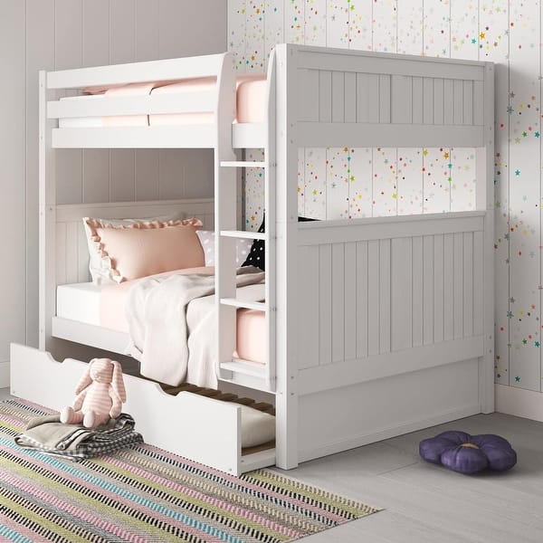 Full Over Full Bunk Bed with Trundle - Solid Wood - Grey Finish - Space ...