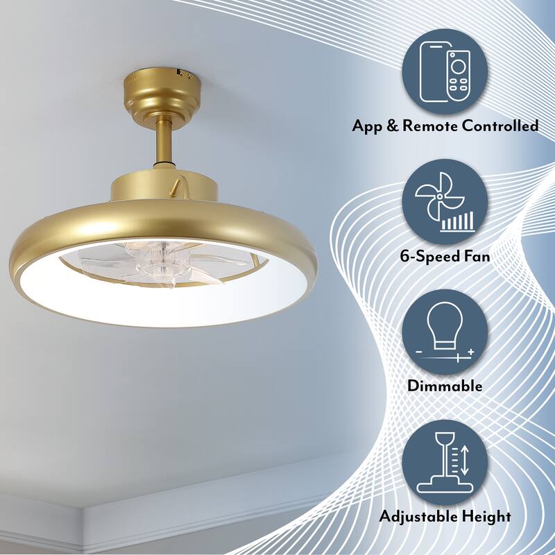 Loren 20" Modern 6-Speed Metal Dimmable Smart LED Ceiling Fan, App & Remote - 11.5 Inches