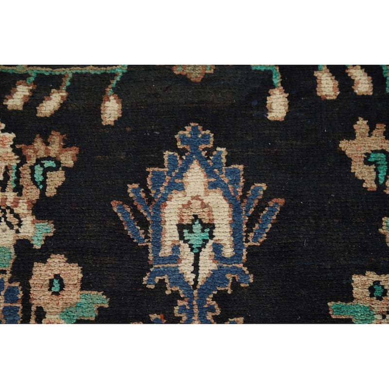 Dark Blue Hamedan Vintage Persian Runner Rug Hand-Knotted Wool Carpet - 3'7" x 10'1"