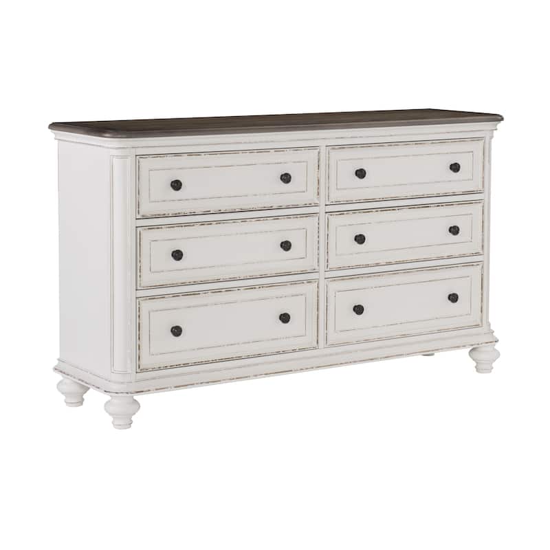 Dresser of 6x Drawers Black Knobs Traditional Design