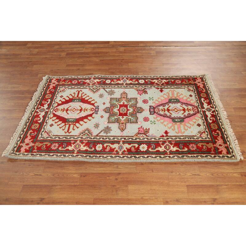 Hand Knotted Oriental 100% Wool Carpet Transitional Geometric Green Khotan Area Rug - 5' 1'' X 3' 1''