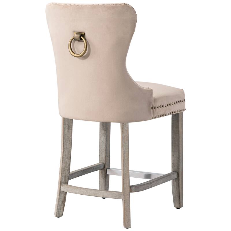 Carter 29" Wingback Tufted Nailhead Bar Stool with Antique Grey Legs