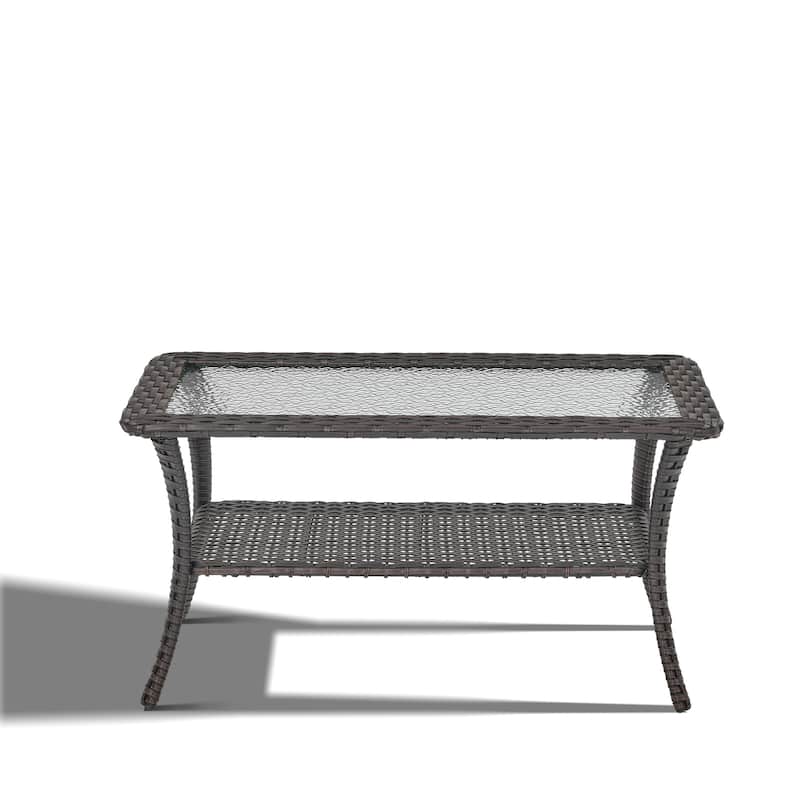 Outdoor Coffee Table with Tempered Glass Top -Brown