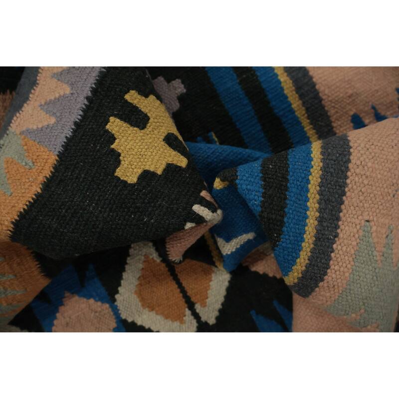 Hand Woven Oriental 100% Wool Carpet Southwestern Tribal Navy Blue & Blues Kilim Area Rug - 6' 9'' X 4' 6''