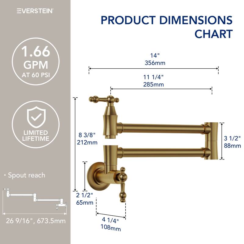 Wall Mounted Solid Brass Cold-Water Pot Filler Folding Kitchen Faucet