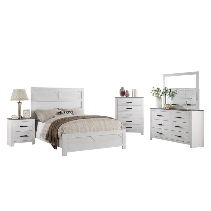 Queen Size MDF Panel Bed with High Headboard and Unique Design