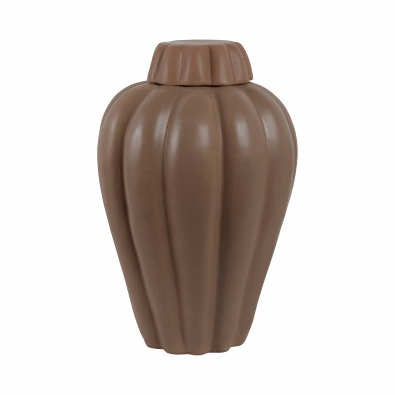 Stoneware Decorative Jar with Lid Fluted Sculpted Silhouette Style