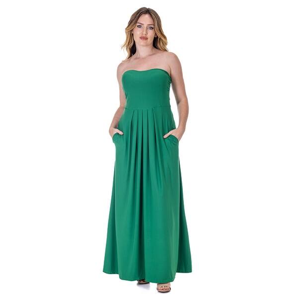 24seven Comfort Apparel Womens Pleated A Line Strapless Maxi Dress With  Pockets - Bed Bath & Beyond - 40531780
