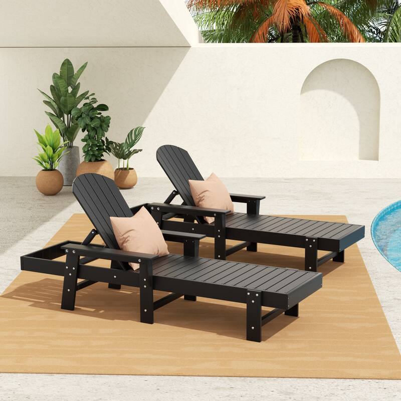 Polytrends Altura Poly Eco-Friendly All Weather Reclining Chaise Lounge with Arms (Set of 2) - Black
