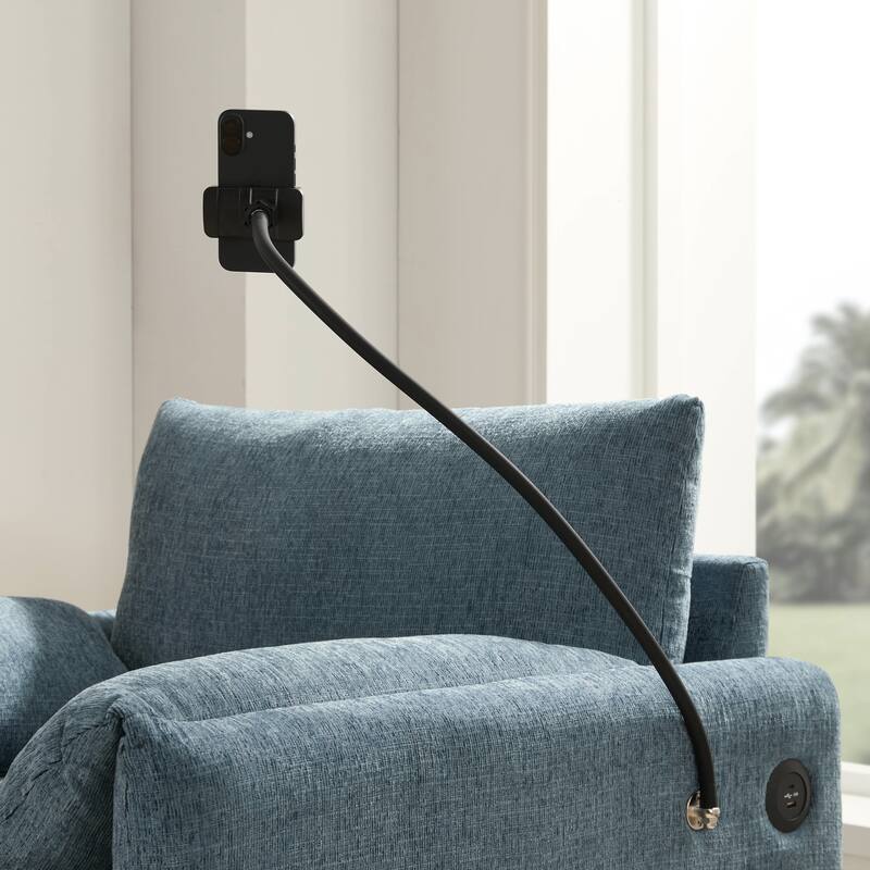 Single Sofa Chair and Storage Ottoman Sets, Chenille Accent Chair Wide Seat Chaise Lounge Couch with Phone Holder & USB Chargers