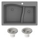 preview thumbnail 21 of 38, KRAUS Quarza Granite 33 inch 60/40 Undermount Drop-in Kitchen Sink 33" L x 22" W (sink KGD-442GREY) w/ PST1-GR - Grey Sink with Matching Strainer