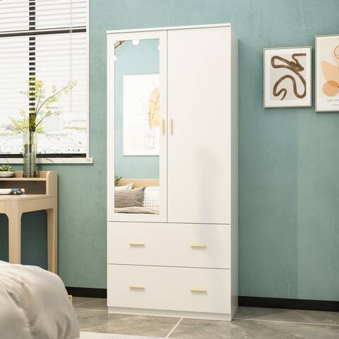Kerrogee Bedroom Armoires Wardrobe with Mirror Drawers and Doors