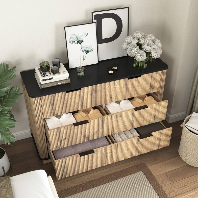 Modern Multi-Functional Six-Drawer MDF Cabinet, Rounded Corners And Multifunctional Design, 47.2*15.7*29.6 Inches
