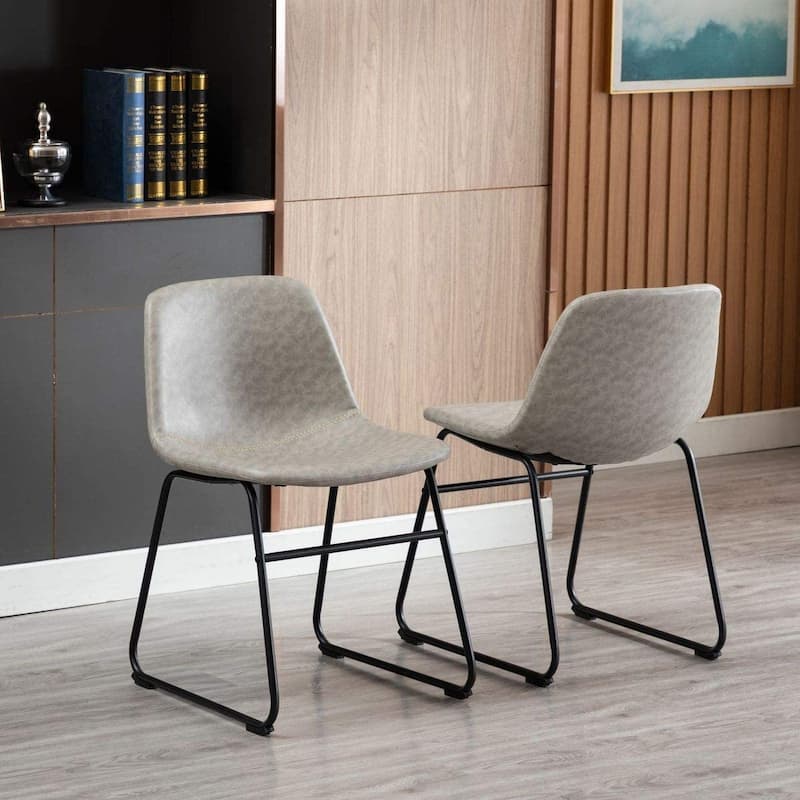 Home Beyond Set of 2 Pcs Synthetic Leather Upholstered Dining Chairs Armlesss with Metal Frame - 24'' H x 14.5'' W x 20.8'' D