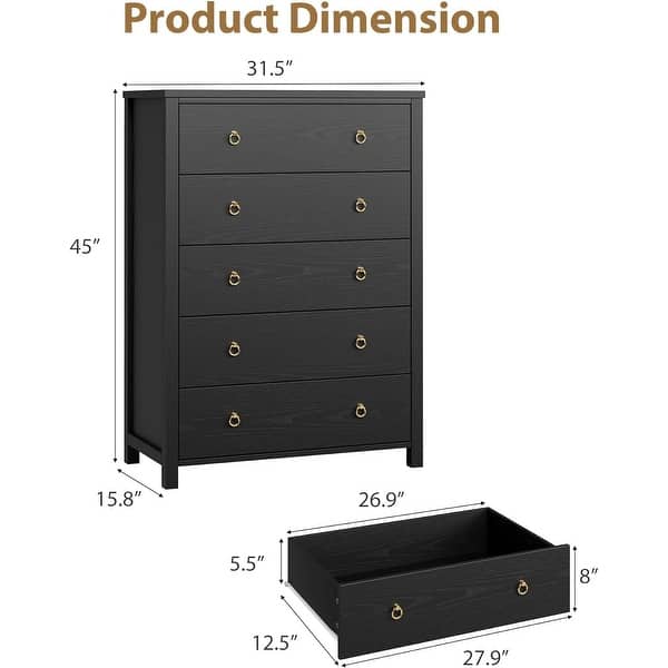 dimension image slide 3 of 4, Rattan Dresser Storage Cabinet for Bedroom Living Room, Black