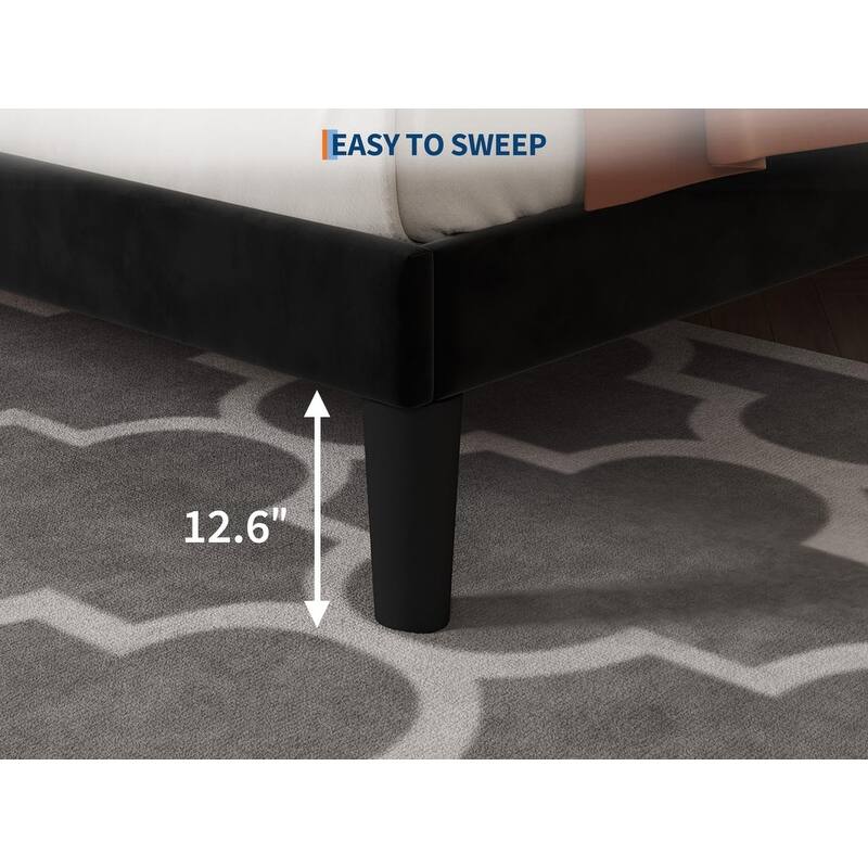Velvet Upholstered Platform Bed Frame with Tufted Headboard