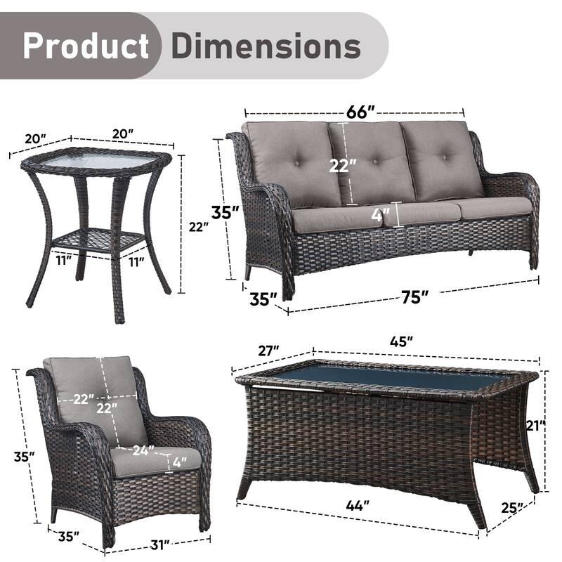 Outdoor Sofa Chair with Coffee Table and Ottoman