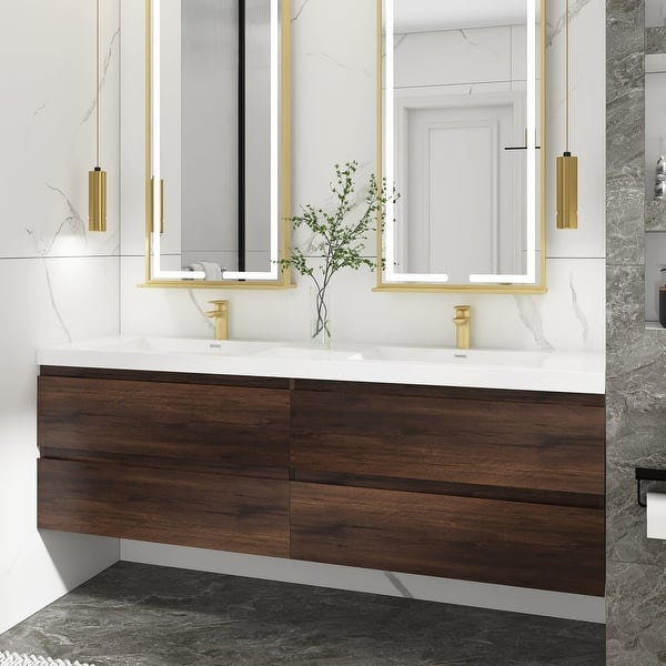 Axis 72 in. W x 20 in. D x 23 in. H Floating Double Sink Bath Vanity in Gray with White Acrylic Top