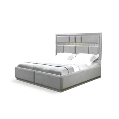 Queen Size Solid Wood Modern Platform Bed with LED Headboard and Built-in Slats (No Box Spring Needed)