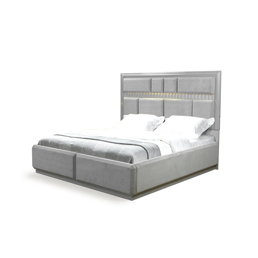 Queen Size Solid Wood Modern Platform Bed with LED Headboard and Built-in Slats (No Box Spring Needed)