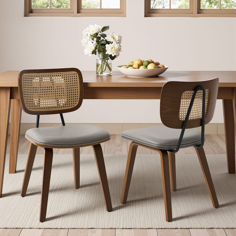 Faux Leather Upholstered Dining Chairs Set of 2/4 with Wood Legs - 32.3"H x 18.5"W x 21.8"D