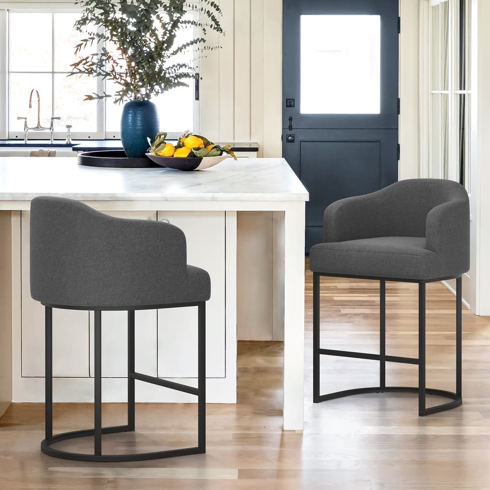 26.in Modern Set of 2 Barstool Fabric/Leather Upholstered Counter Height Stool with Metal Frame for Kitchen Island