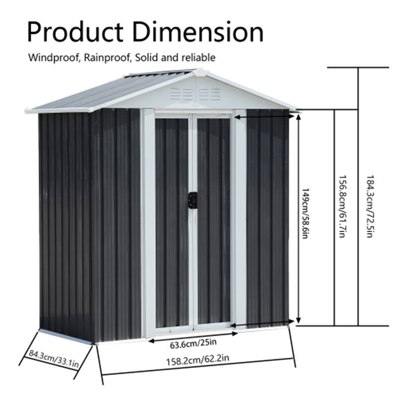 5X3 Feet Dark Grey Outdoor Storage Shed