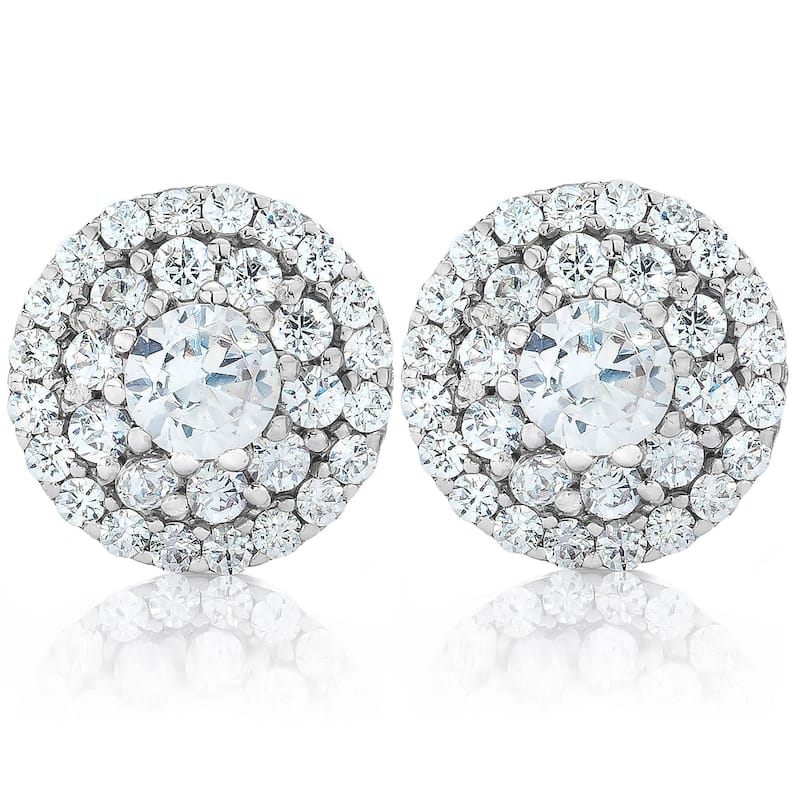 Double Halo Diamond Screw Back Studs 1/2 Carat TW White Gold