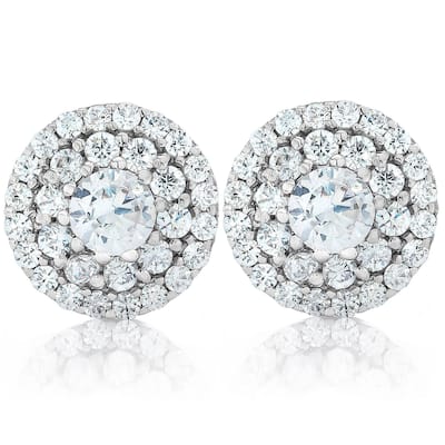 Double Halo Diamond Screw Back Studs 1/2 Carat TW White Gold