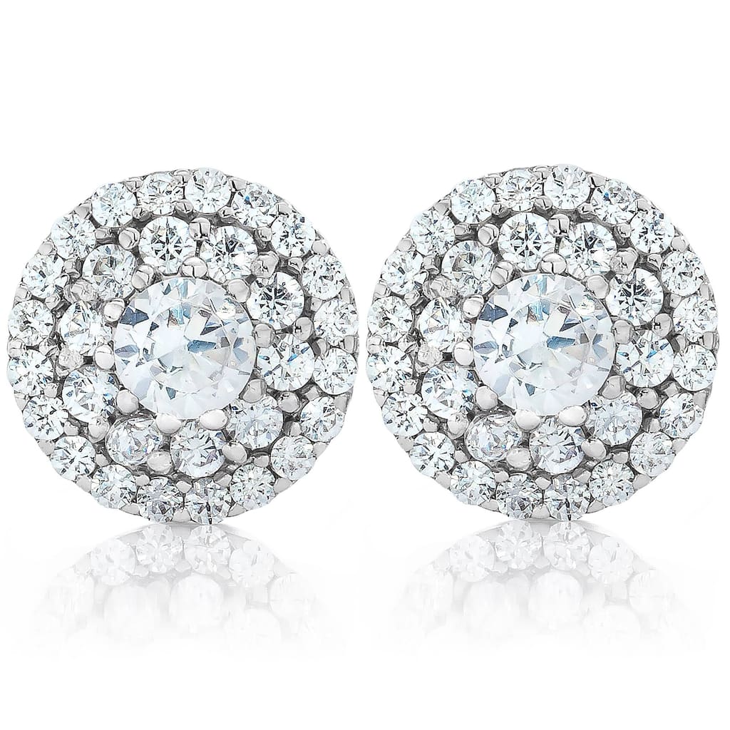 Double Halo Diamond Screw Back Studs 1/2 Carat TW White Gold
