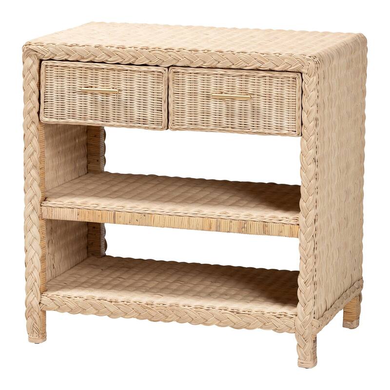 Lanica Braided Natural Rattan Console Table with Drawers and Shelves – Coastal Style Cabinet for Entryway or Living Room - 29.9"
