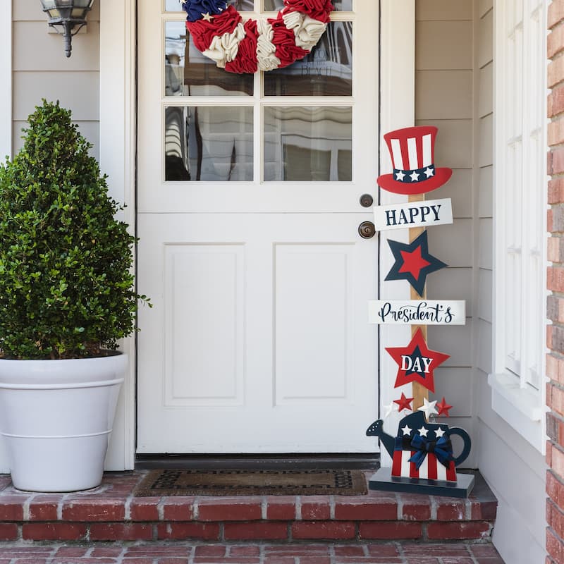 Glitzhome Americana Happy Patriotic's Day Wooden Uncle Sam Porch Decor