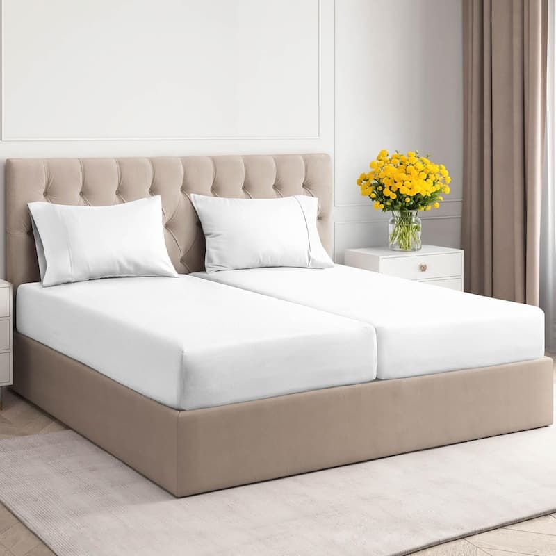 CGK Linens 4 Piece 100% Cotton 400 Thread Count Soft & Comfy Bed Sheet Set - Split King - White