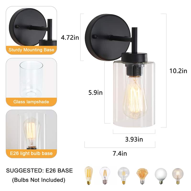1-Light Modern Bathroom Vanity Light with Clear Glass Shades（Set of 2), Industrial Wall Sconces, Modern Wall Lights