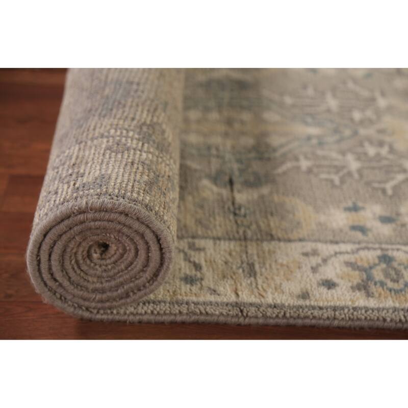 Earth Tone Oushak Indian Runner Rug Hand-Knotted Wool Carpet - 2'7" x 10'0"