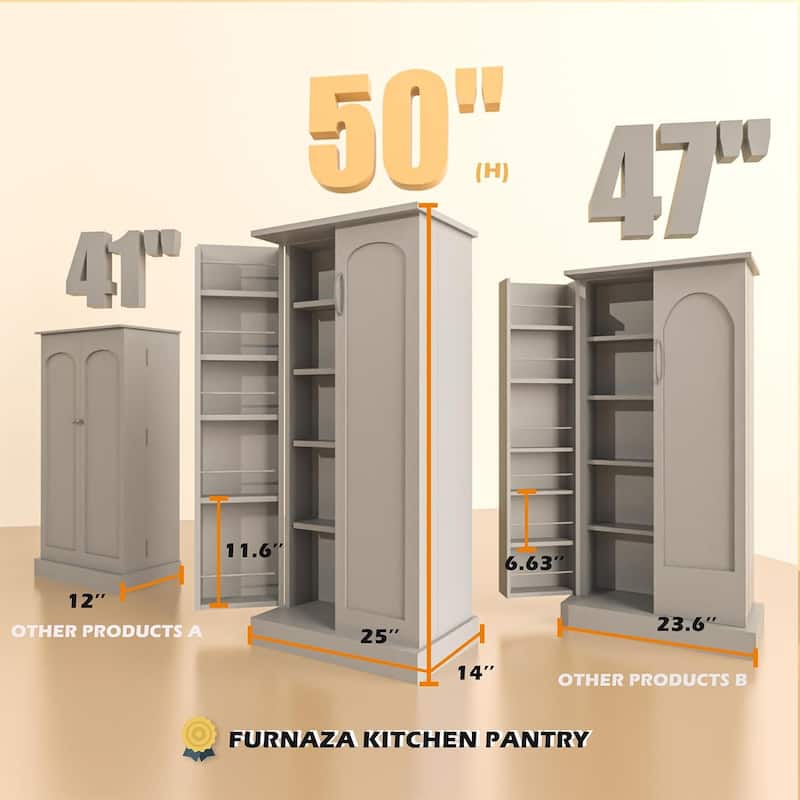 50-inch Adjustable Kitchen Pantry with Smart LED Light