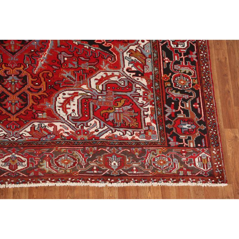 Hand Knotted Oriental 100% Wool Carpet Traditional Floral Red Heriz Area Rug - 11' 8'' X 7' 10''