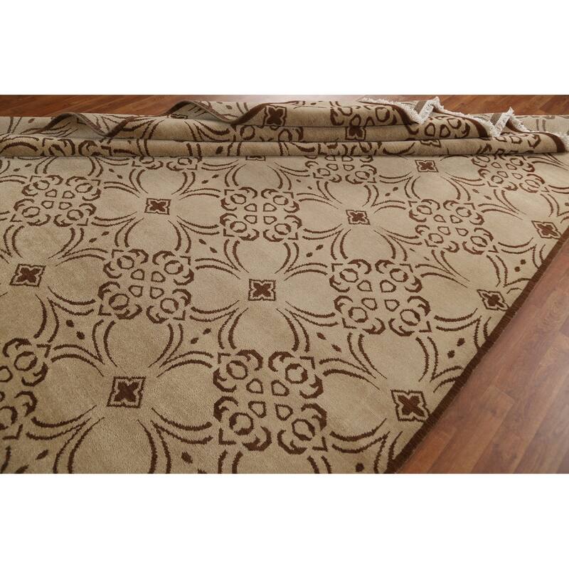 Hand Knotted Oriental 100% Wool Carpet Modern All-Over Beige & Ivories Art & Craft Area Rug - 10' 1'' X 8' 2''