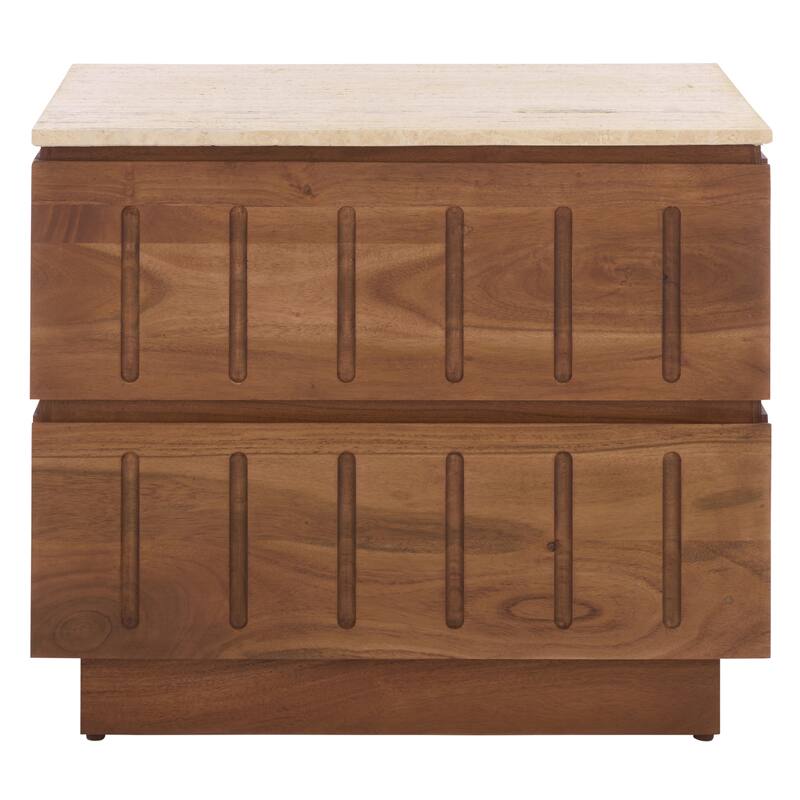 SAFAVIEH Couture Kaylissa Travertine Top 2-Drawer Nightstand