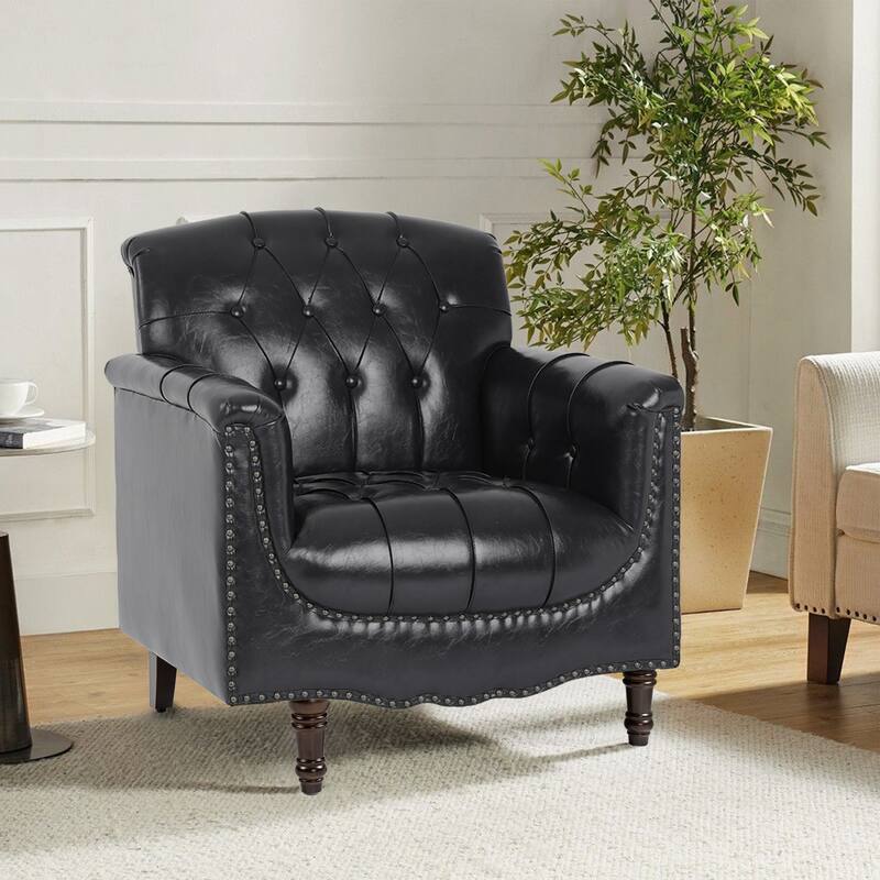 Tufted Vegan Leather Accent Chair Upholstered Armchair