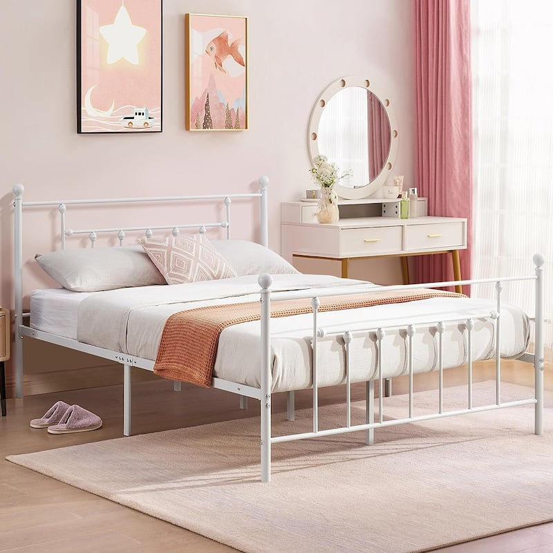 VECELO Metal Platform Bed Frame with Headboard and Footboard Heavy Duty Slat Support Underbed Storage Space Victorian Style