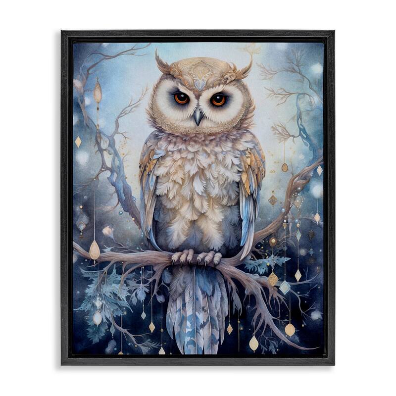 Stupell Owl on Twinkling Branch Framed Floater Canvas Wall Art Design by The Dutch Lady
