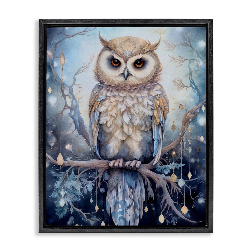 Stupell Owl on Twinkling Branch Framed Floater Canvas Wall Art Design by The Dutch Lady