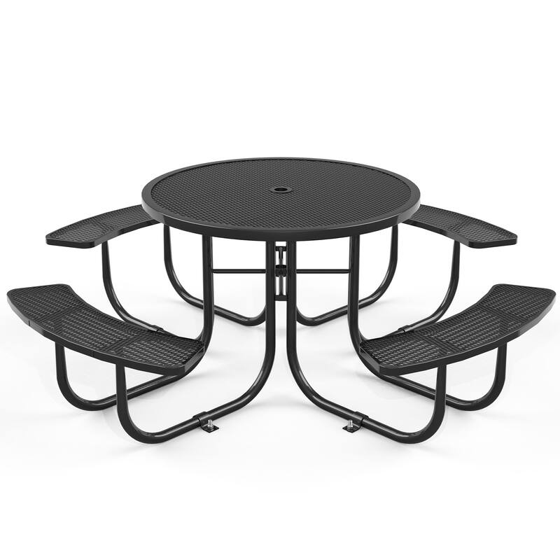 Round Outdoor Steel Picnic Table 46" with umbrella pole