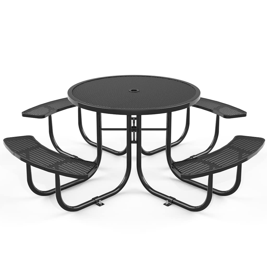 Round Outdoor Steel Picnic Table 46" with umbrella pole