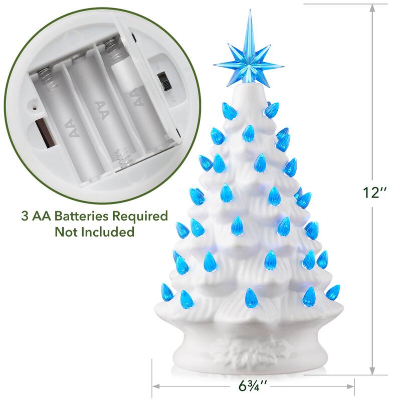 12in Hand Painted Ceramic Christmas Tree PreLit Tree with Star