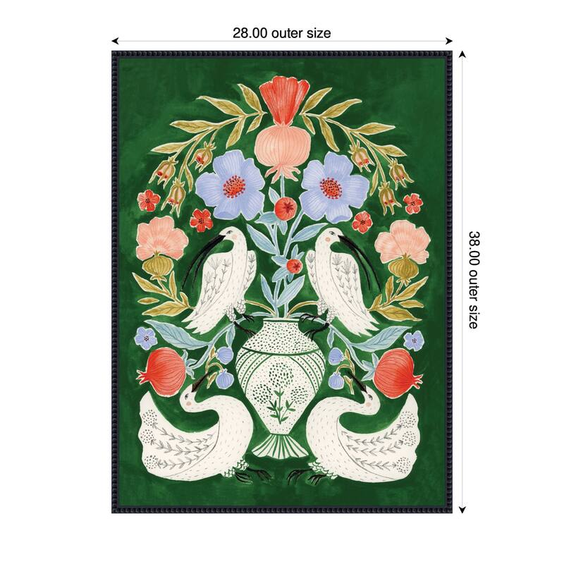 Kate and Laurel Floral Folklore Ibises and Swan by Jill Labieniec Framed Canvas Wall Art Print