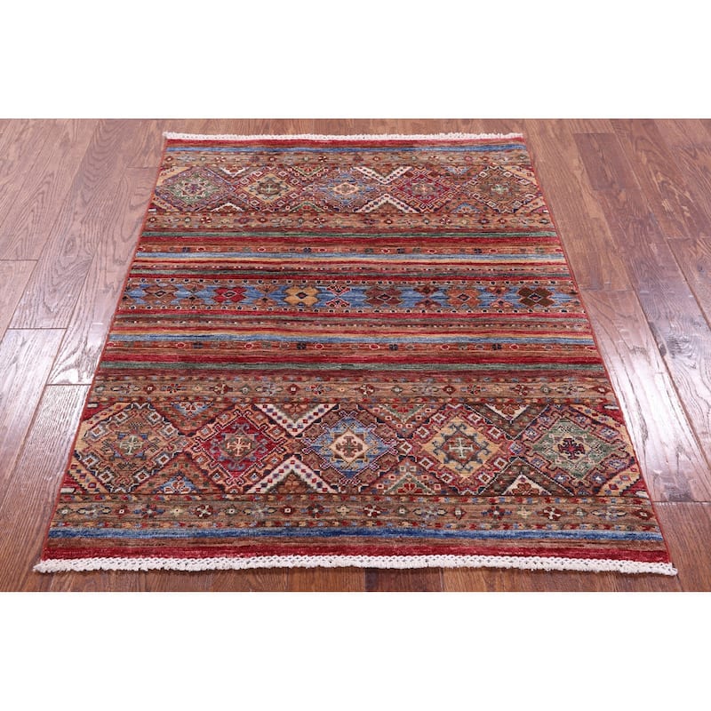 Golden Nile Khorjin Persian Gabbeh Hand Knotted Wool Rug - 3' 5" X 4' 2"